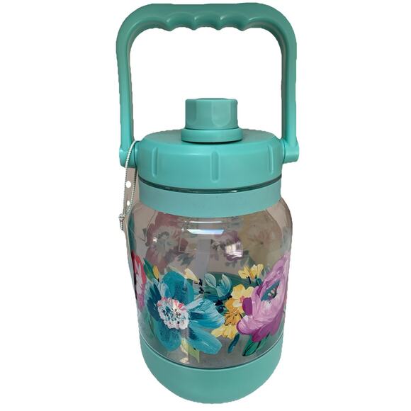 Pioneer Woman SWEET ROMANCE Tritan 96 oz WATER JUG Clear FLORAL Mint GREEN New - Picture 1 of 5